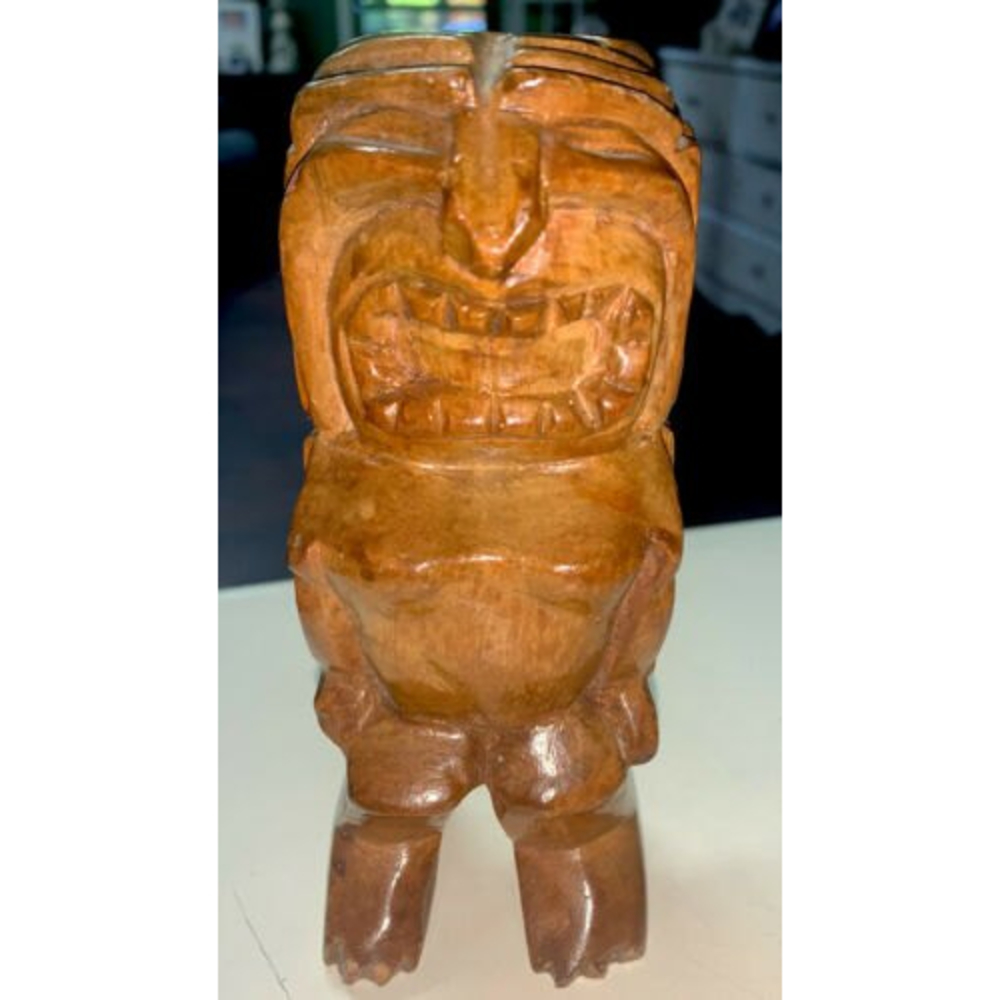 South American Vintage Hand Carved Wooden Warrior Africa Polynesian Tiki Statue